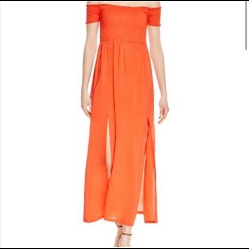 MINKPINK orange off the shoulder maxi dress